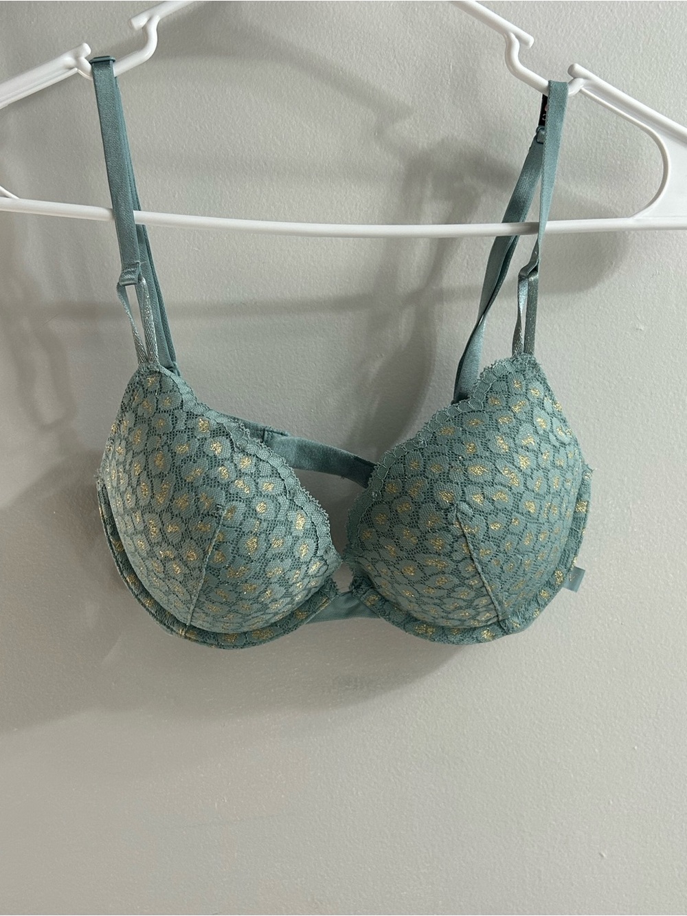 Victoria's Secret Teal Lace Bra with Gold Detailing